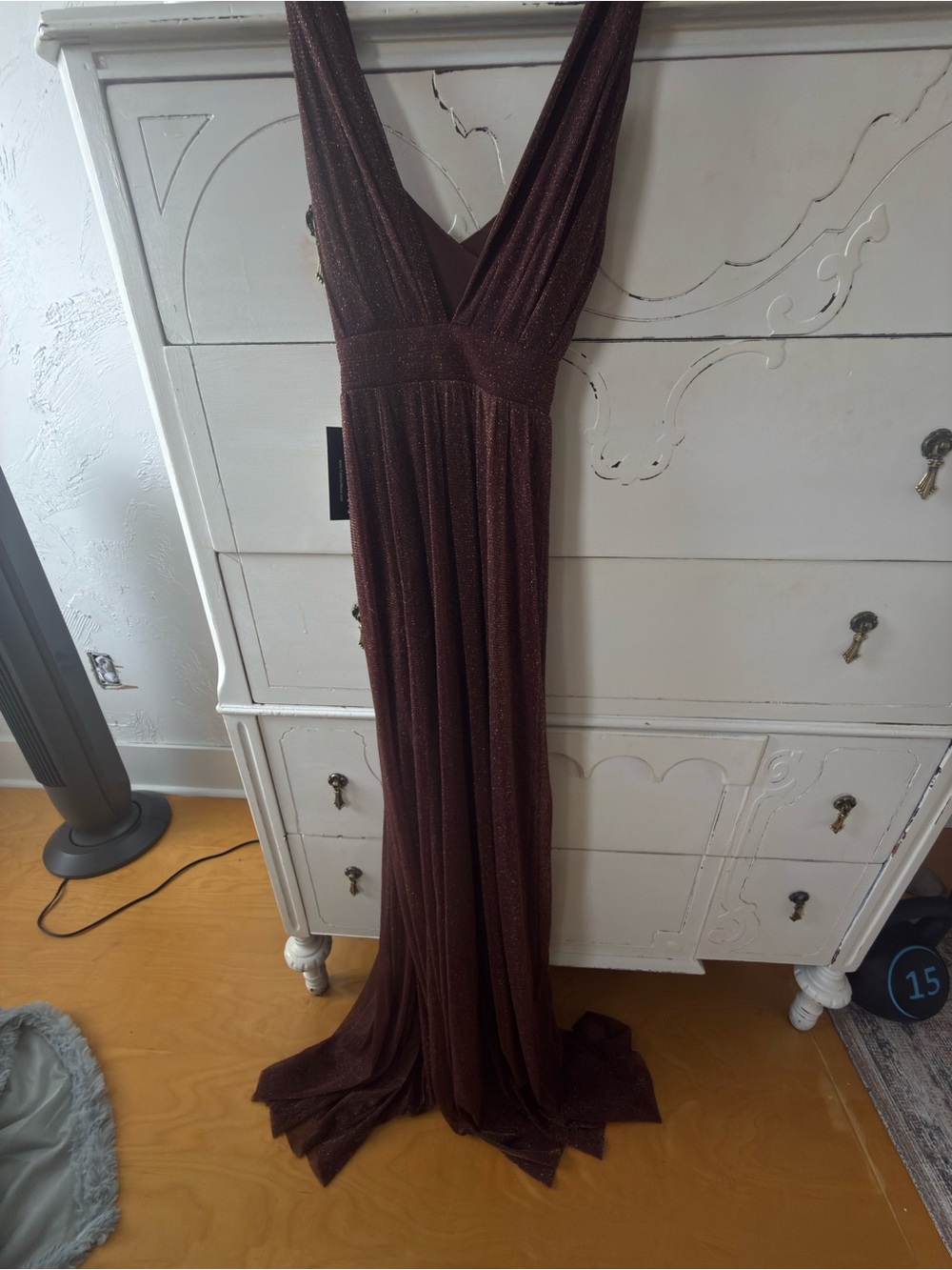 Fashion Nova Sparkle-Trim Deep Brown Maxi Gown